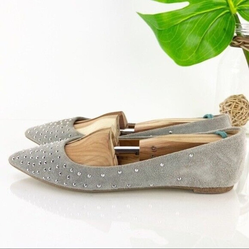 J Crew Women's Ballet Flat Size 8.5 Pointed Suede Light Gray Silver Beads Comfy - Picture 8 of 12